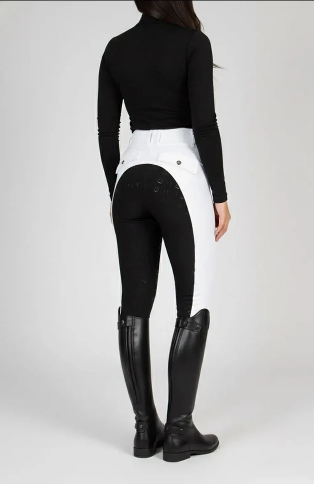 BARE Sculpt Hybrid Riding Breeches - White with Black Seat (Large)