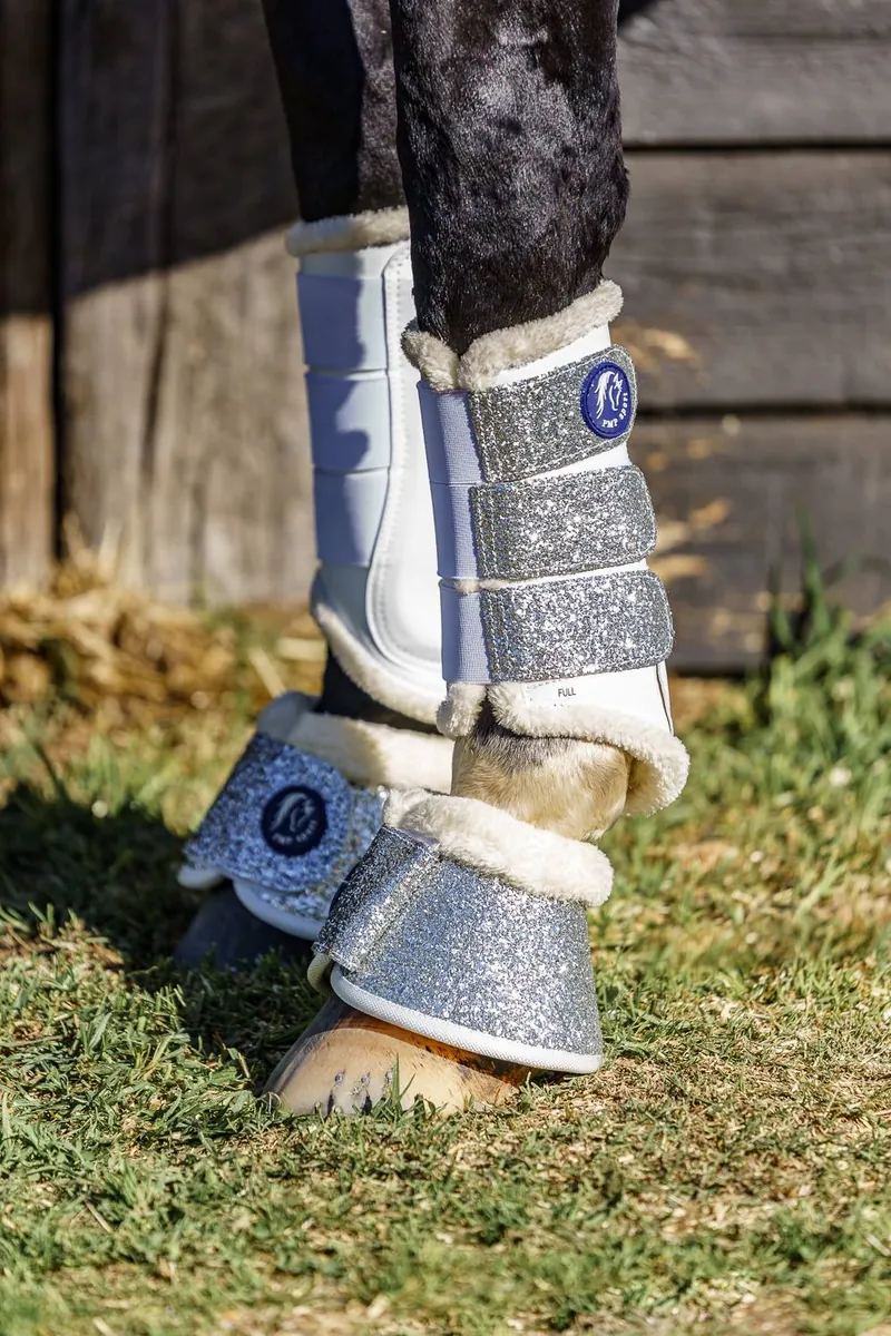 PMP Sport Glitter Bell Boots - Silver and White with Fleece (Cob)