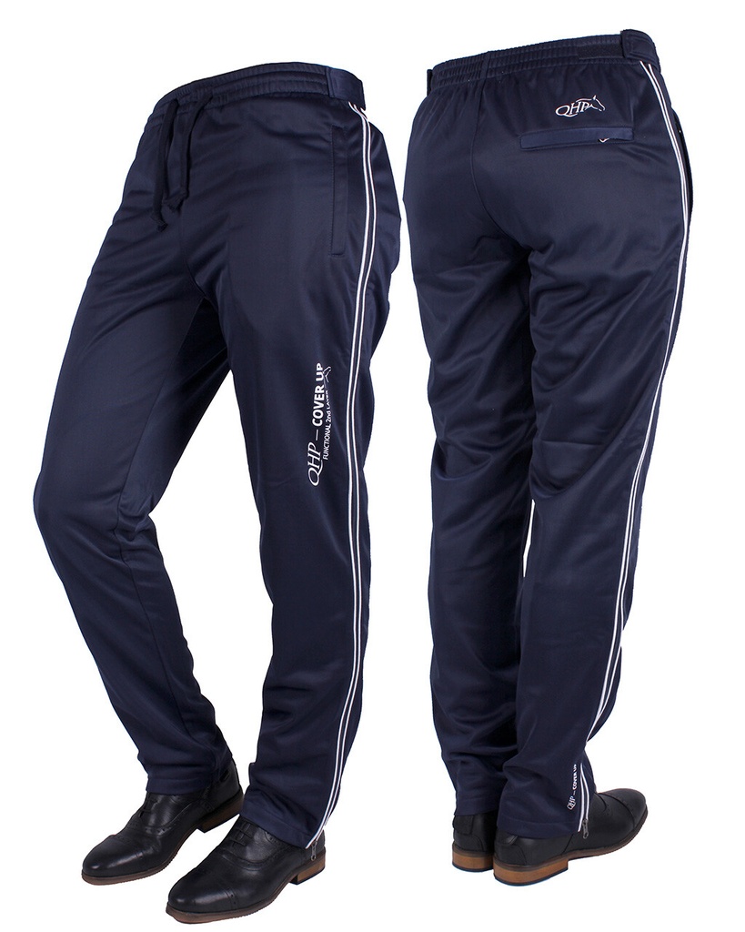 QHP Full Zip Riding Overpants | Equestrian Competition Cover Pants - Navy (Large)