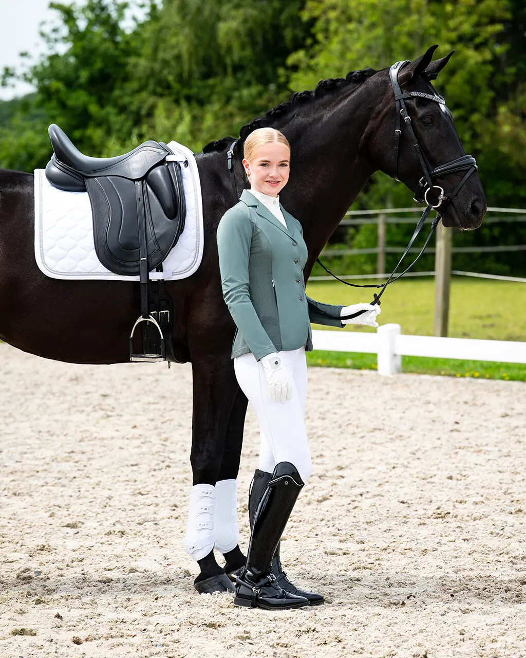 QHP Noven Mesh Competition Riding Jacket | Breathable Show Jacket - Palm Green