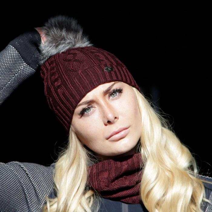 Back on Track Thermal Riding Beanie | Rose Knit Beanie - Burgundy