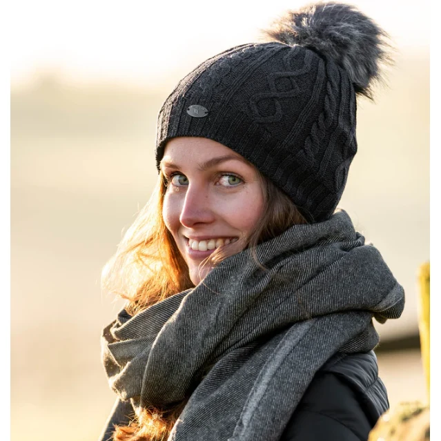 Back on Track Thermal Riding Beanie | Rose Knit Beanie - Dark Grey