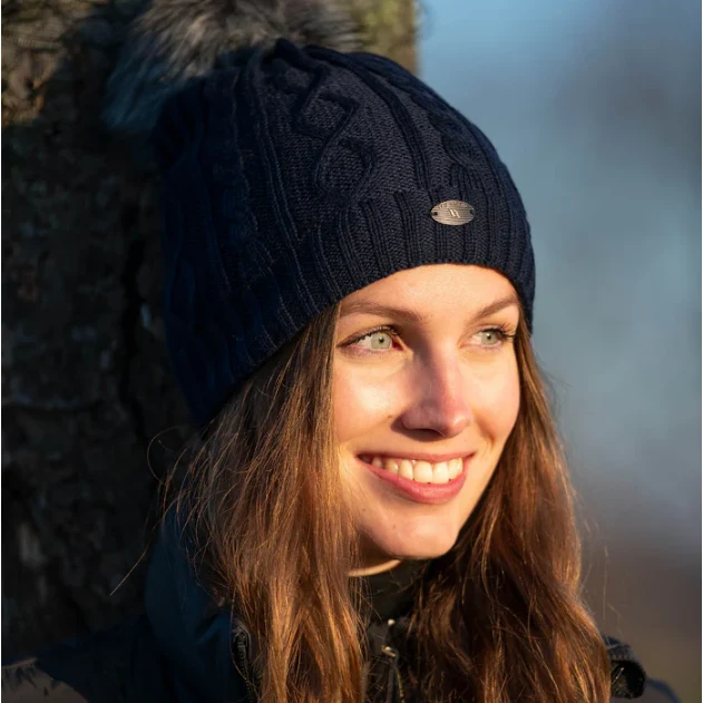 Back on Track Thermal Riding Beanie | Rose Knit Beanie - Navy