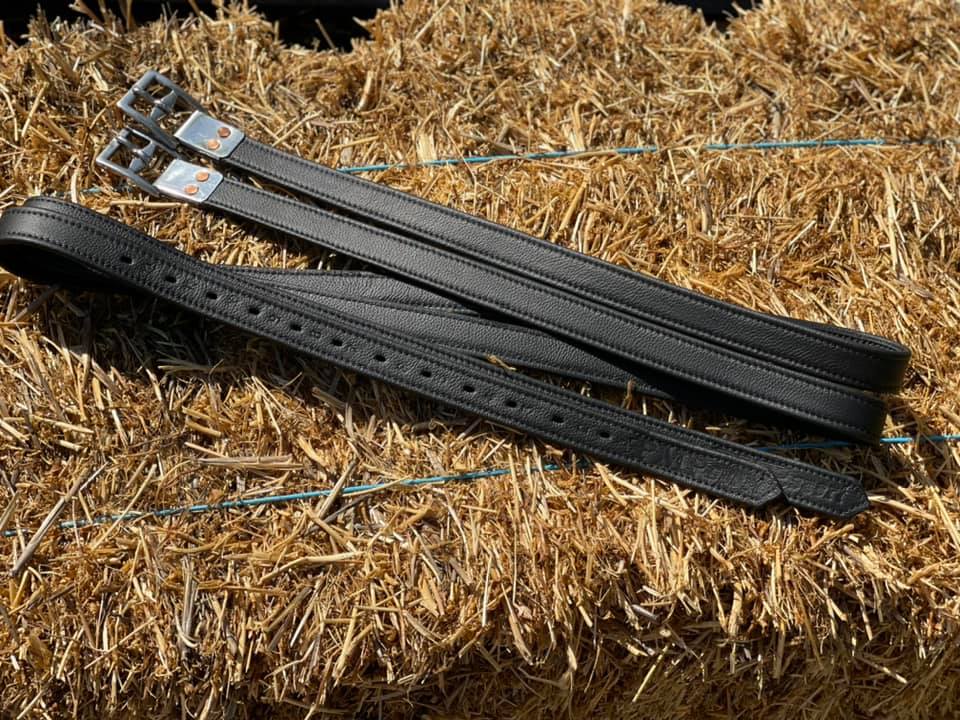PMP Sport Stirrup Leathers with webbing center (42", Black Leather)