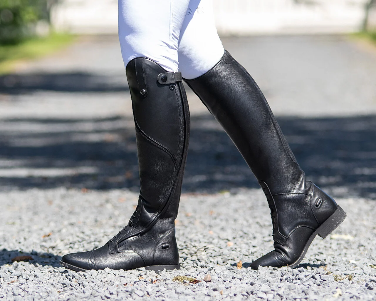 QHP Tamar Tall Leather Riding Boots | Regular & Wide Calf - Black
